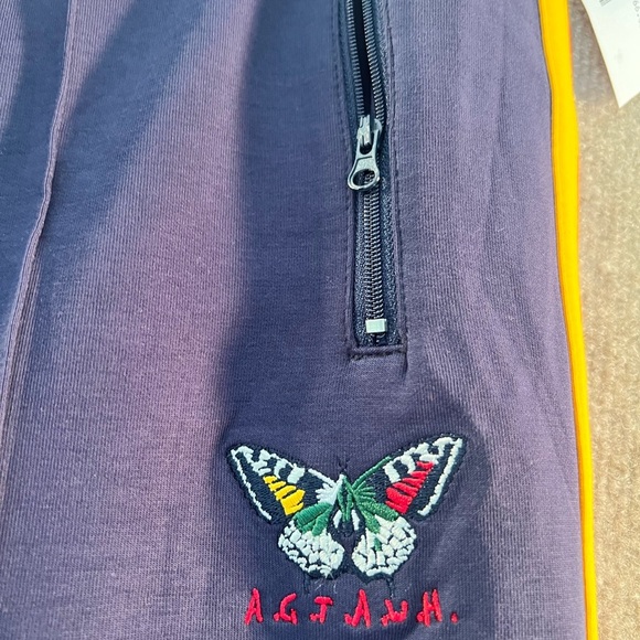 Men's Navy Joggers with Red and Yellow Stripes - Picture 3 of 5